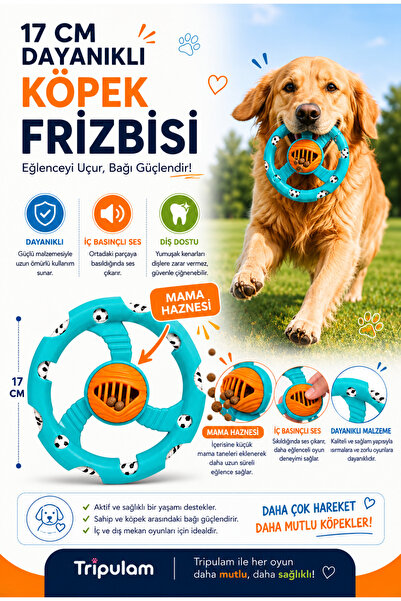 TRİPULAM 17 cm Dayanıklı Köpek Frizbisi – Mama Hazneli Sesli Köpek Oyuncağı O...