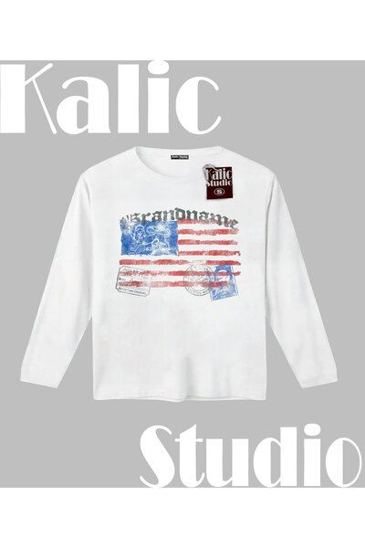 Kalic Studio y2k vintage 2'5randname Long Sleeve T-Shirt beyaz