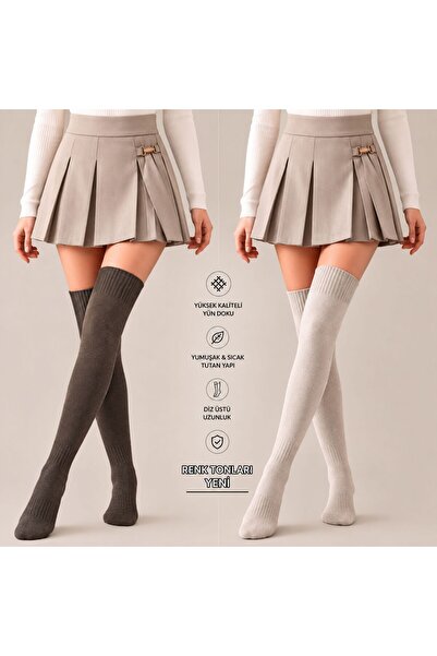 izayq collection 2 ' ÇİFT DİZ ÜSTÜ YÜNLÜ KIŞLIK PENYE KADIN ÇORAP