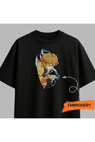 KEYFHOME Zenitsu Agatsuma Demon Slayer Anime Embroidered T-Shirt Unisex 100% ...