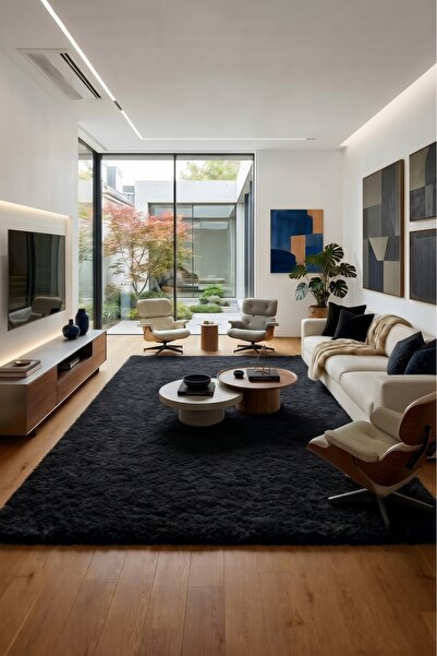 SOFT DECOR Siyah Kaymaz Taban Peluş Kesme Yolluk Tozumaz Yumuşak Dokulu Antib...