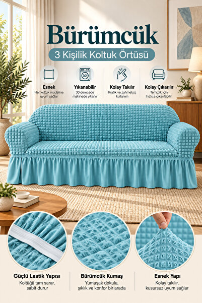 elgeyar Bürümcük Koltuk Kanepe Çekyat Örtüsü Koltuk Kılıfı 3lü