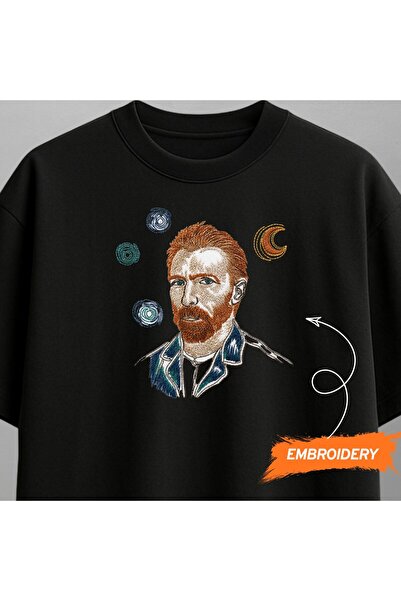KEYFHOME Tricou unisex cu broderie cu portret de Van Gogh 100% bumbac