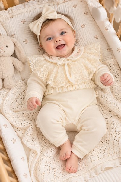 Cherub Baby Removable Mobile Lace Collar Floral Baby Girl Romper