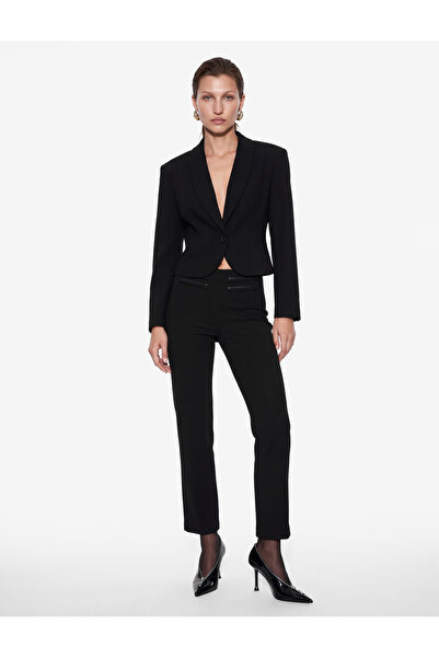 Koton High Waist Slim Fit Straight Leg Fabric Trousers with Pocket Detail