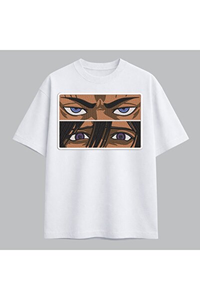 KEYFHOME Gojo and Madara Anime Eyes Embroidered T-Shirt Unisex 100% Cotton