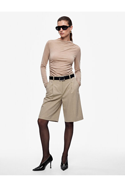 Koton Drapeli Slim Fit High Collar Long Sleeve Blouse