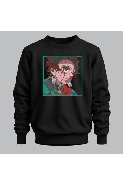 KEYFHOME Tanjiro Kamado Demon Slayer Anime Hanorac cu gât de bicicletă brodat...