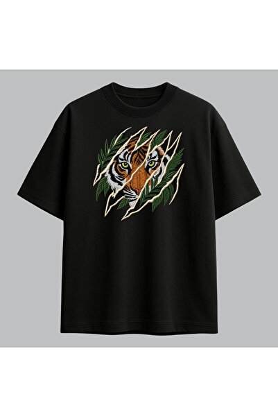 KEYFHOME Wild Instinct Tiger Claw Embroidered T-Shirt Unisex 100% Cotton