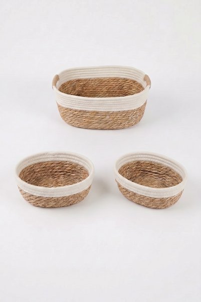 İSKA HEDİYELİK Natural Wicker 3-Piece Organizer Basket Set - Bohemian Home Decoration Organizing Box