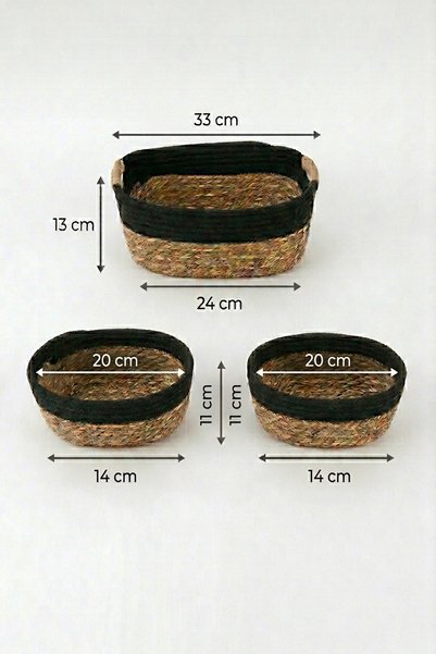 İSKA HEDİYELİK Natural Wicker 3-Piece Organizer Basket Set - Bohemian Home Decoration Organizing Box