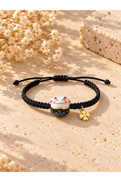 Makrome Maneki Neko Şans Kedisi Bilekliği