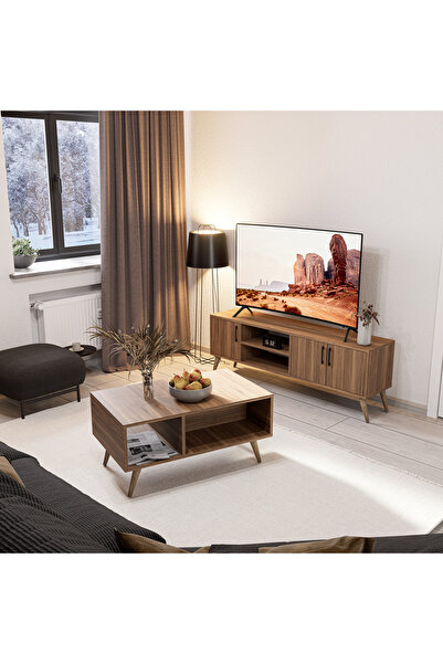 Mezza Set 1582-2072 Eksen 150 CM (AHŞAP AYAKLI) Tv Ünitesi Orta Sehpa Seti - ...
