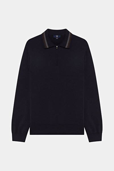 W Collection LACİVERT POLO YAKA UZUN KOLLU KAZAK