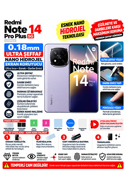 Astakos Redmi Note 14 Pro Plus 5G Uyumlu 0.18mm Ultra Şeffaf Nano Hidrojel Kı...