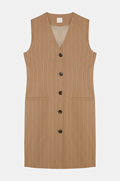 W Collection CAMEL ÇİZGİLİ KOLSUZ ELBİSE