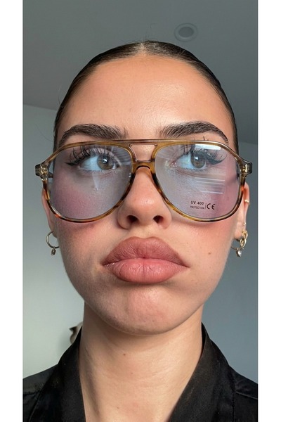 funeyes Damla Model Blue Glass Retro Large Sunglasses