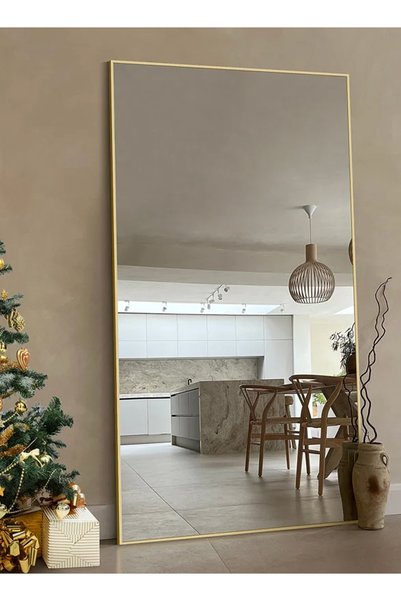 Taimi مرآة كبيرة جدًا بتصميم فاخر 180×80 سم - إطار معدني ذهبي مع حامل خلفي