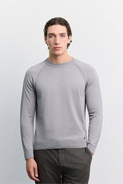 Avva Men's Gray Crew Neck Raglan Sleeve Sweater A62Y5084