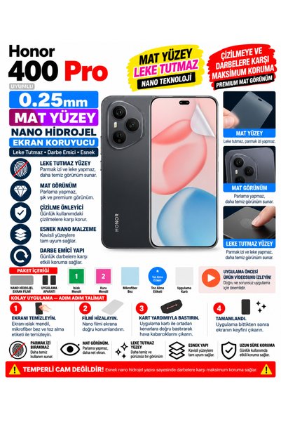 Astakos Honor 400 Pro Uyumlu 0.25mm Mat Nano Hidrojel Kırılmaz Darbe Emici Ek...