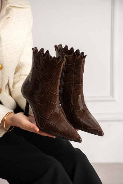 dabab shoes CARMEN Γυναικείες μπότες με λεπτό τακούνι 7 εκ. από δέρμα κροκόδε...