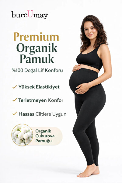 Pamuklu Yüksek Bel Göbek Destekli ve Siyah Esnek Penye Hamile Taytı