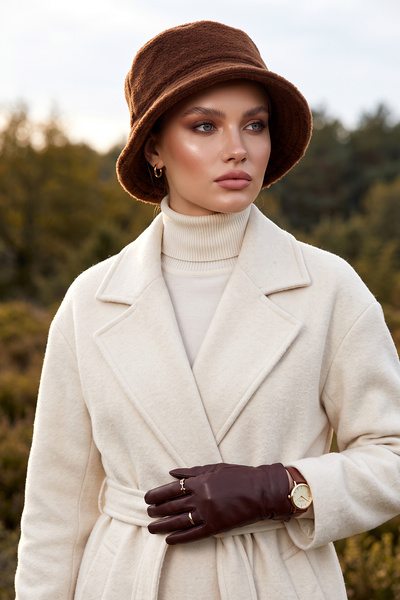 Aisha's Design Winter Plain Cashmere Bucket Hat, B-99Dk, Brown