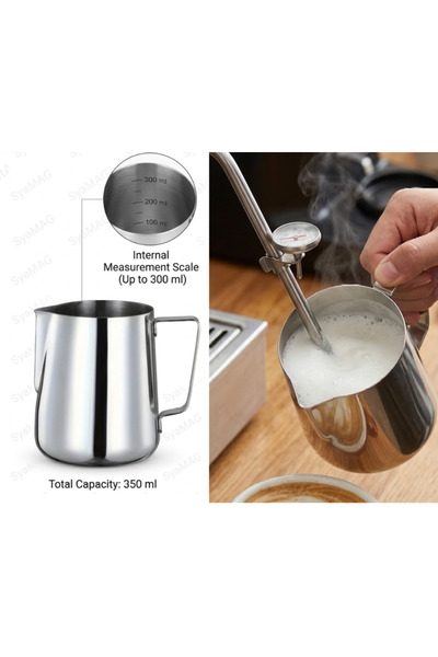 SyaMAG Cana pentru spumarea laptelui, Inox, gradatie 300 ml, capacitate 350 m...