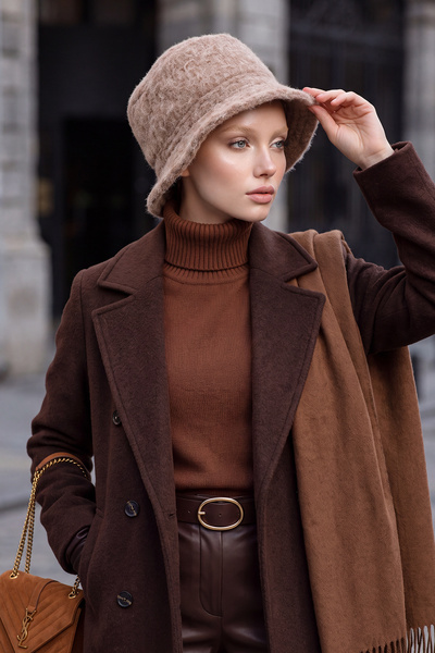 Aisha's Design Winter Furry Cashmere Bucket Hat, B-99Tk, Stone