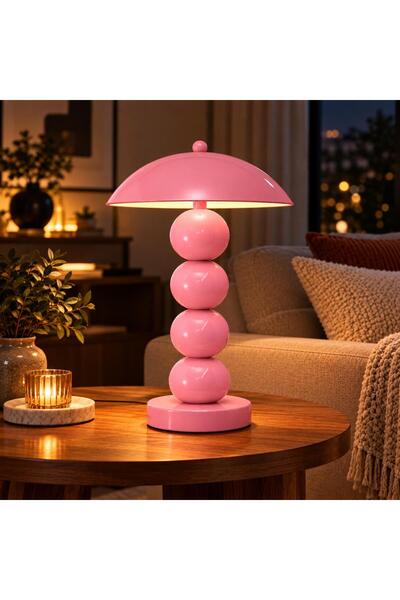 Natiorj Pilli 4 Top Pembe Model Masa Lambası Cafe Salon Yatak Odası Aç Kapa Ç...