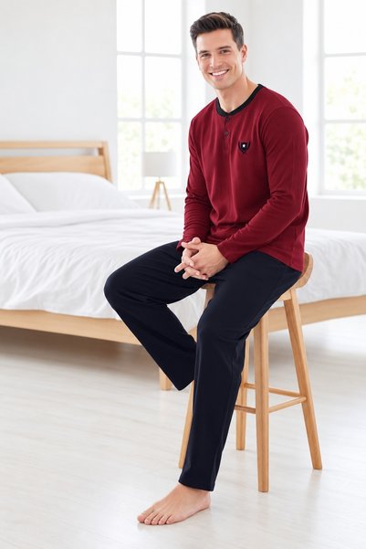CottonVia Set de pijamale pentru bărbați, din bumbac single jersey, țesătură ...