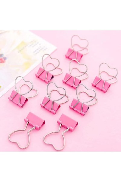 KASTWAVE Metal Binder Clips, 10Pcs Pink Heart-Shaped Hollow Out Paper Clips f...