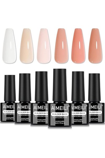 AIMEILI 6-Pack Builder Base Gel Nail Polish Set, UV LED Soak Off Nail Art for...