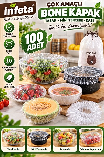 İnfeta 100 Adet Naylon Lastikli Tabak ve Mini Tencere Bonesi Çok Amaçlı Gıda ...