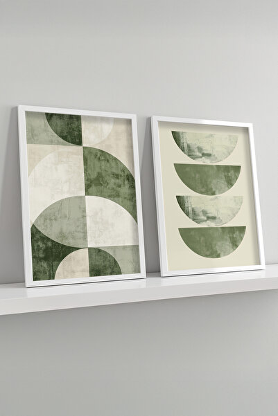 STARYUNA Green Geometric Botanical Double Painting Set with White Frame Yuna12