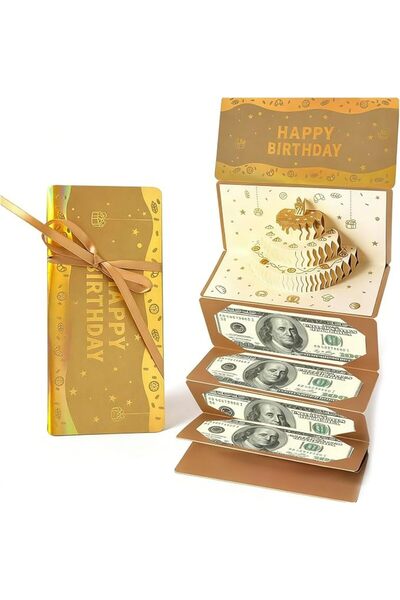 TERRIFI Birthday Money Envelopes for Cash Gifts, 2 Pieces 3D Pop Up Gold Gree...