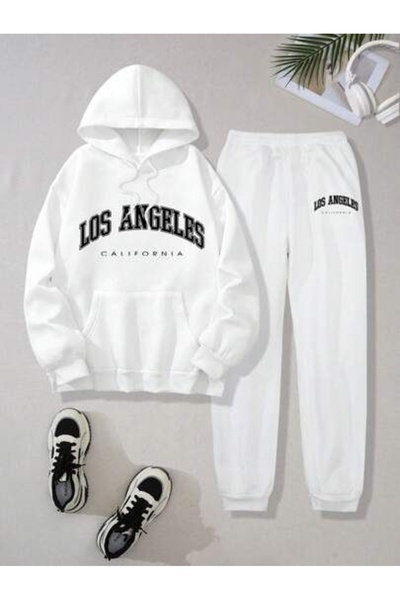 Vordevia Women's - Men's Los Angeles Printed Top Hooded Bottom Elasticated 2-...