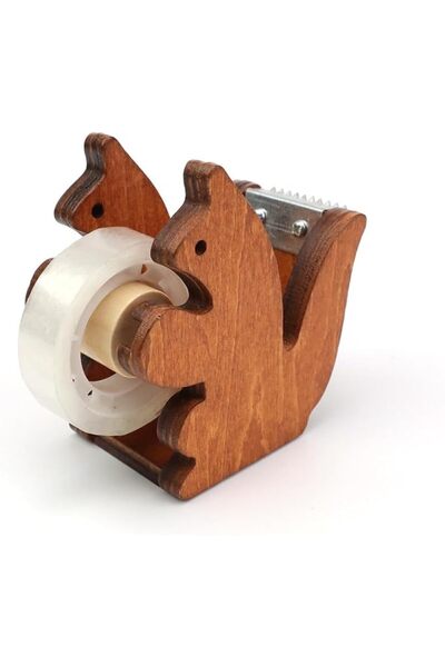 KASTWAVE Squirrel Wooden Tape Dispenser with 23mm Transparent Tape, Cute Desk...