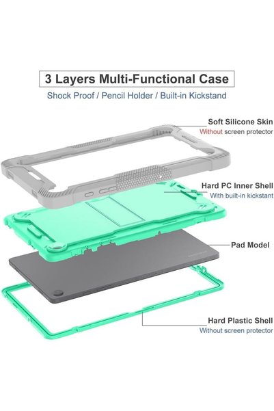 Generic 3-Layer Rugged Tablet Case for Samsung Galaxy Tab, Grey/Mint