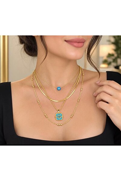 mibrillo Steel 4-Piece Necklace Set Multi-Necklace Set Openable Cover Locket