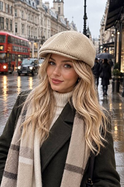 HAZAL KAYA ATELIER Beige Knitwear Woolen Cap Women's Hat