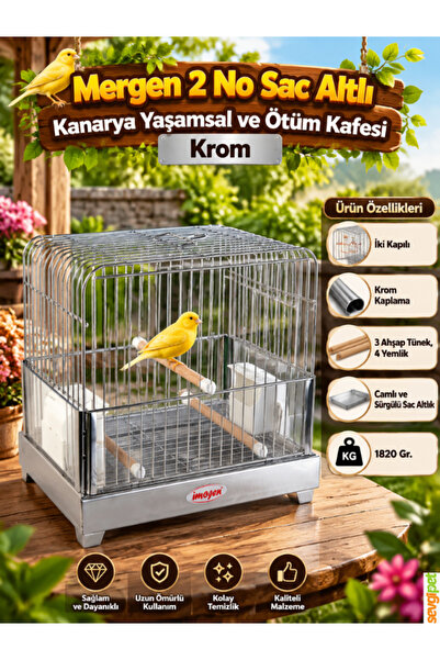 sevgipet Kanarya Yaşamsal ve Ötüm Kafesi Krom (İki Kapılı, Camlı, Sürgülü Sac...