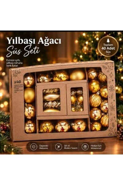 Yılbaşı Ağacı Süsleme Gold 40 lı Gold Renkli Cici Top