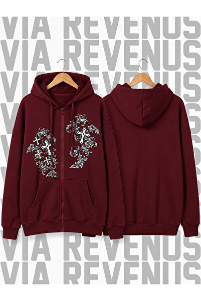 Vordevia Hanorac unisex cu glugă și fermoar, imprimat în stil Y2K Grunge