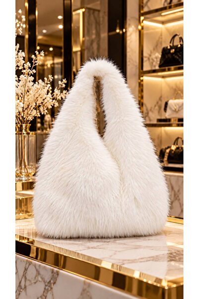 HAZAL KAYA ATELIER Ecru Soft Textured Plush Women's Bag 38X38 cm