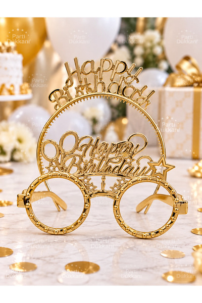 Parti Dükkanı Happy Birthday Crown and Glasses Set of 2 Gold Mica – Birthday ...