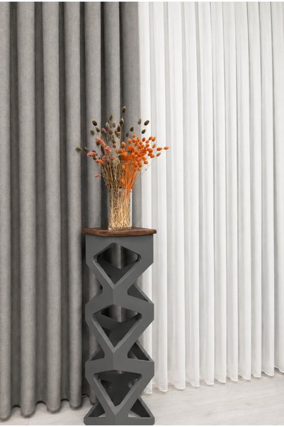 Yuka Light Gray Thermal Linen Blackout Lined Plain Pleatless Extrafoam Drawstring Blackout Light Heat-Resistant Background