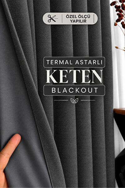 Yuka Antrasit Termal Keten Blackout Astarlı DÜZ PİLESİZ Ekstrafor Büzgülü Kar...