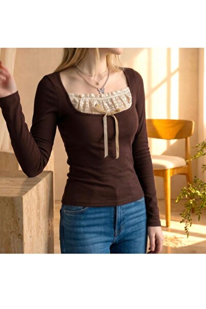 Köstebek Vintage Ribbon Lace Collar Detailed Long Sleeve Blouse