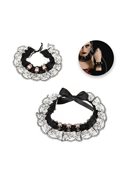 OEM Set Accesoriu de Deghizare Gothic Colier Choker & Bratara Neagra cu Dante...